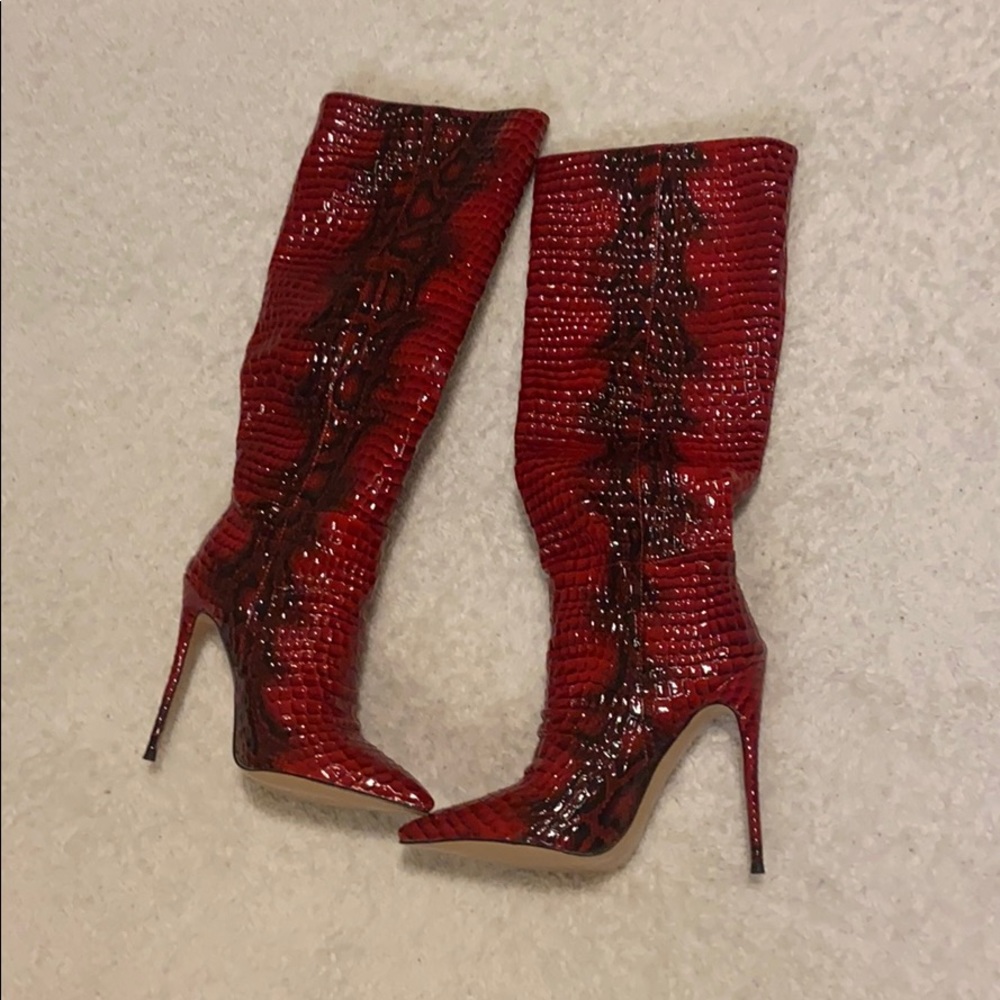 Red & Black Pointed Toe Boots (Never Worn)